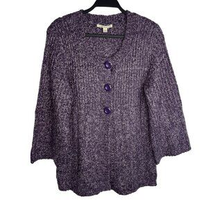 Carolyn Taylor Purple Knit Cardigan Women's Large 3/4 Wide Sleeve Button Front‎